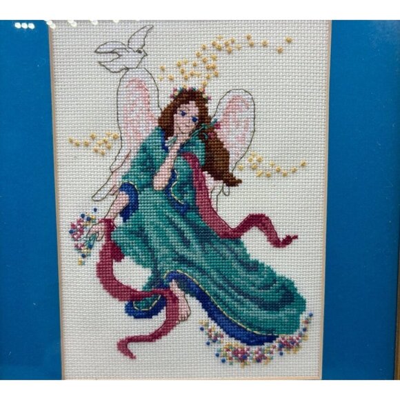 Vtg Set Of 2 Framed Angel Cross-Stitch Art With Gold‎ Frames Colorful Background - Picture 2 of 7